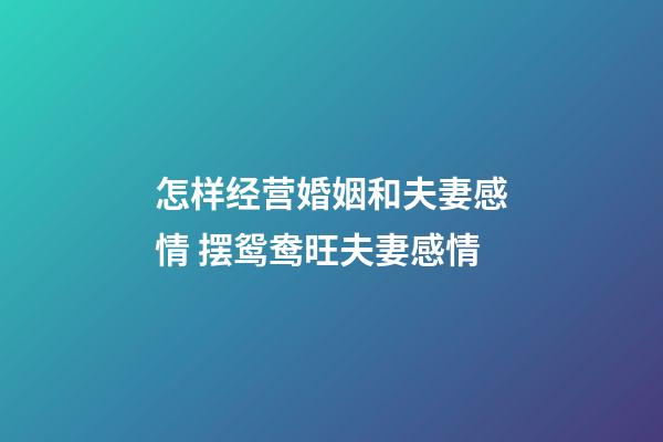 怎样经营婚姻和夫妻感情 摆鸳鸯旺夫妻感情
